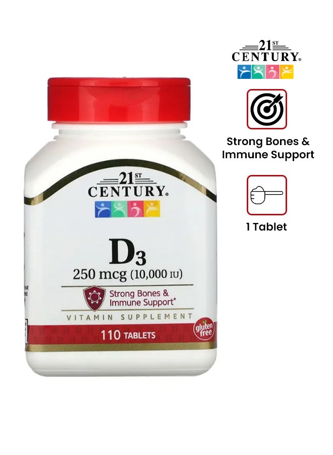 القرن الحادي والعشرون مكمل غذائي بفيتامين D3 (يحتوي 10,000 وحدة دولية) - 110 قرص - Image 1